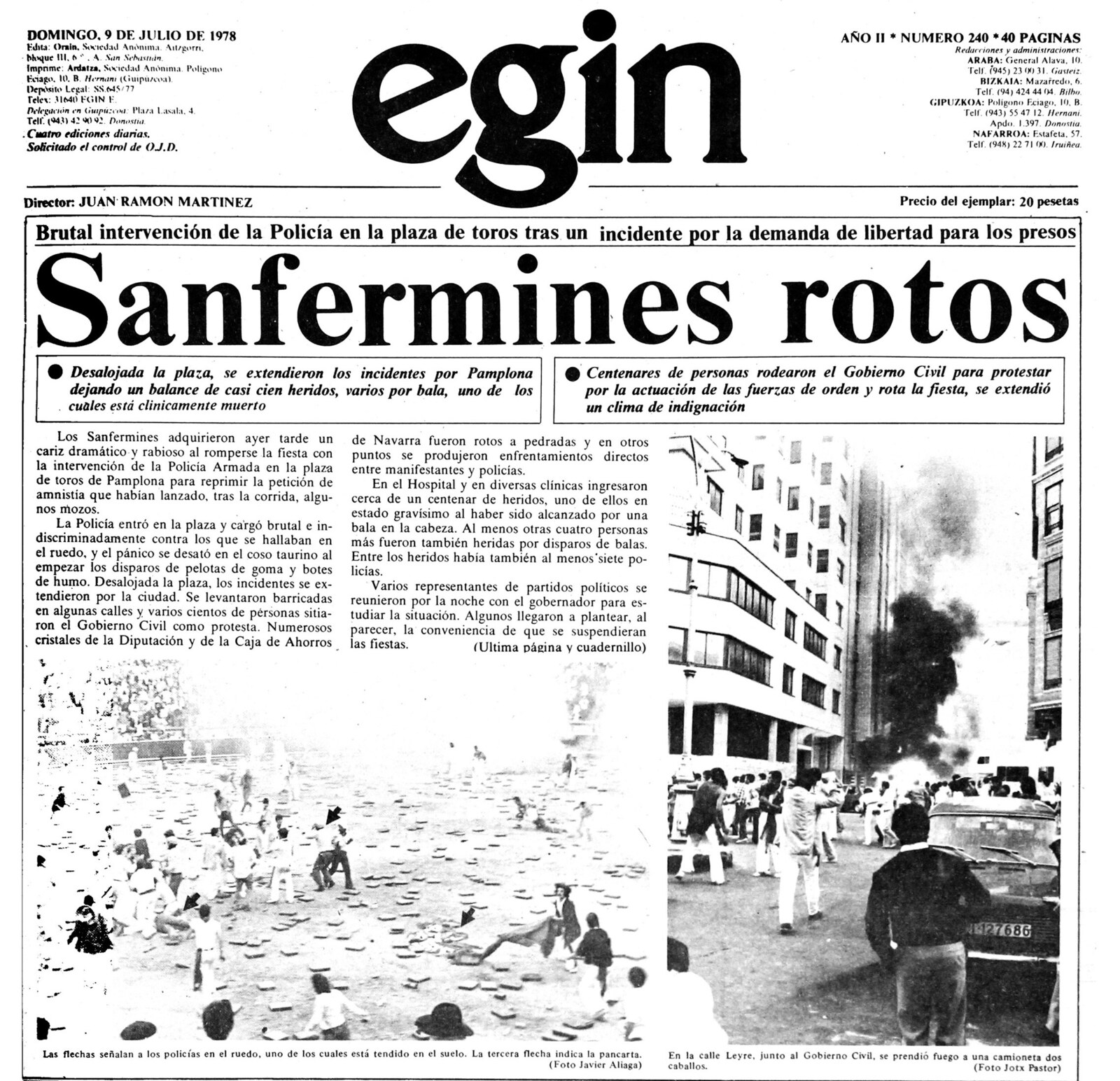Portada de 'Egin' del 9 de julio de 1978.