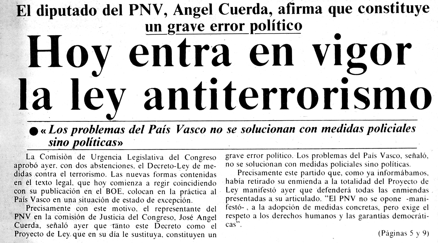 Portada de 'Egin' del 1 de julio de 1978.