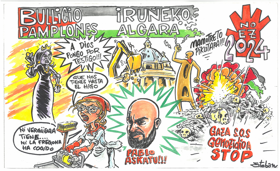 En el Bullicio Pamplonés se recuerda al periodista encarcelado en Polonia Pablo González, además del genocidio en Gaza, las joyas de Ibarrola y Los Caídos. En el Bullicio Pamplonés se recuerda al periodista encarcelado en Polonia Pablo González, además del genocidio en Gaza, las joyas de Ibarrola y Los Caídos.