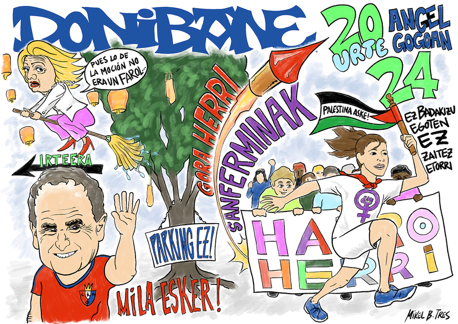 El 20 aniversario de Angel Berrueta, el adiós a Arrasate, Herri Sanferminak y la fregona y los farolillos de Ibarrola, junto a un parking ez, en la tela de Donibane. El 20 aniversario de Angel Berrueta, el adiós a Arrasate, Herri Sanferminak y la fregona y los farolillos de Ibarrola, junto a un parking ez, en la tela de Donibane.