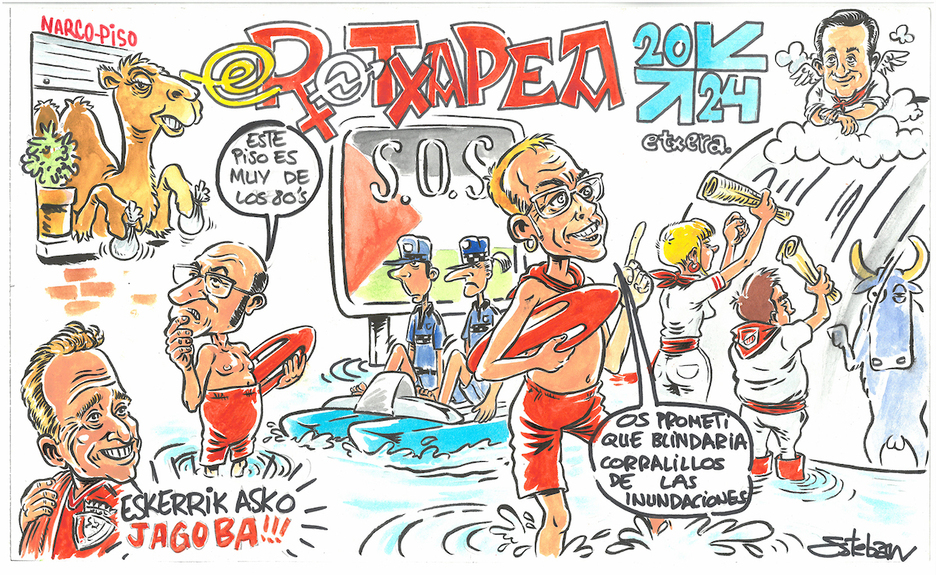En Rotxapea, las inundaciones del Arga mantienen ocupado a un barrio que despide a Arrasate y donde asoma un camello del narco-piso. En Rotxapea, las inundaciones del Arga mantienen ocupado a un barrio que despide a Arrasate y donde asoma un camello del narco-piso.