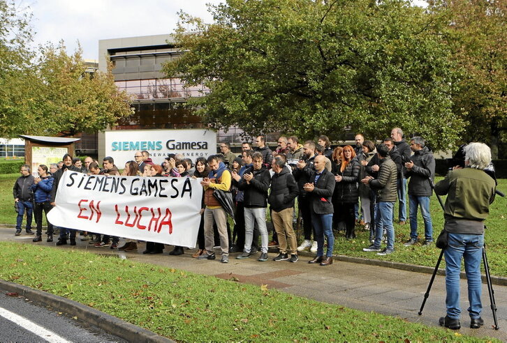 Trabajadores de la factoría de Agoitz de Siemens-Gamesa protagonizaron diversas movilizaciones en julio de 2020.