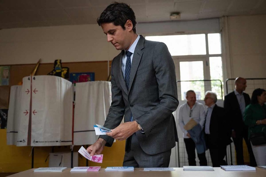 Gabriel Attal, actual primer ministro, ha votado en Vanves. Gabriel Attal, actual primer ministro, ha votado en Vanves.