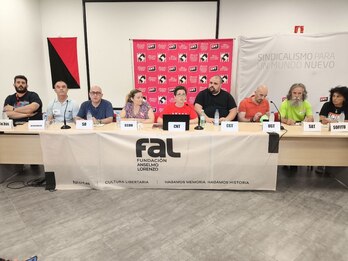 Comparecencia de organizaciones sindicales en solidaridad con «Las Seis de La Suiza».