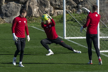Agirrezabala y Simón, en una entrenamiento con el Athletic.