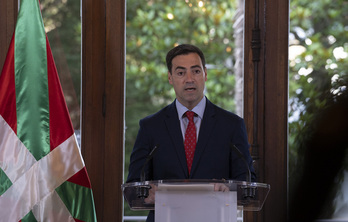 Imanol Pradales, durante su comparecencia en Ajuria Enea.
