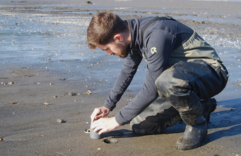 Asturiasko Nalon ibaian laginak hartzen.
