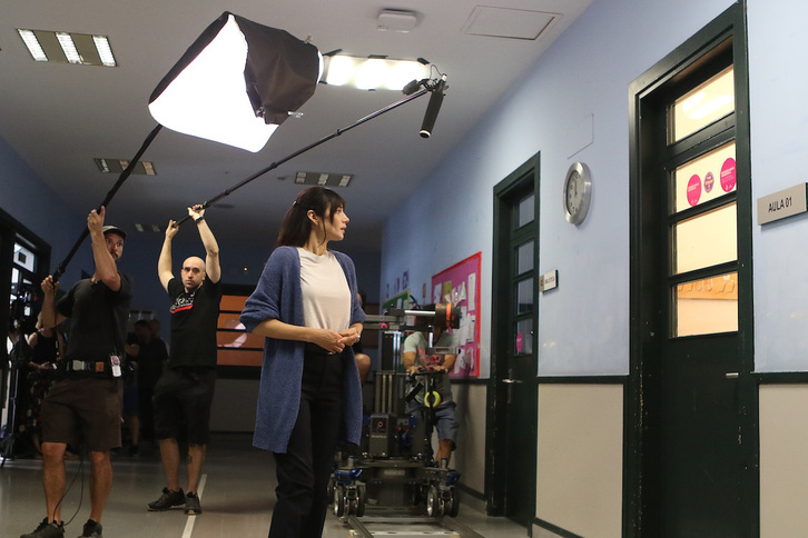 Rodaje de ‘La Regla de Osha’, este martes en el colegio Luis Briñas de Bilbo.