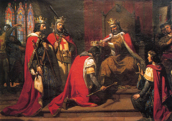 Pintura del Palacio de Nafarroa que recrea el reparto de Sancho el Mayor de sus dominios entre sus hijos. (NAIZ)