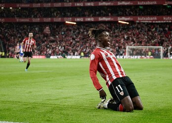 Nico Williams celebra un gol marcado la pasada temporada. 