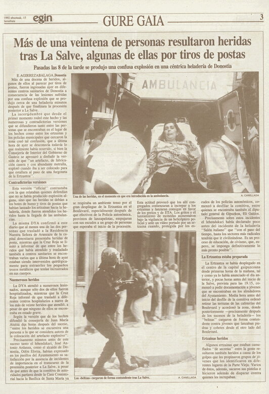 1992an hogei lagun baino gehiago zaurituak izan ziren, posta-kartutxoekin tirokatuta.