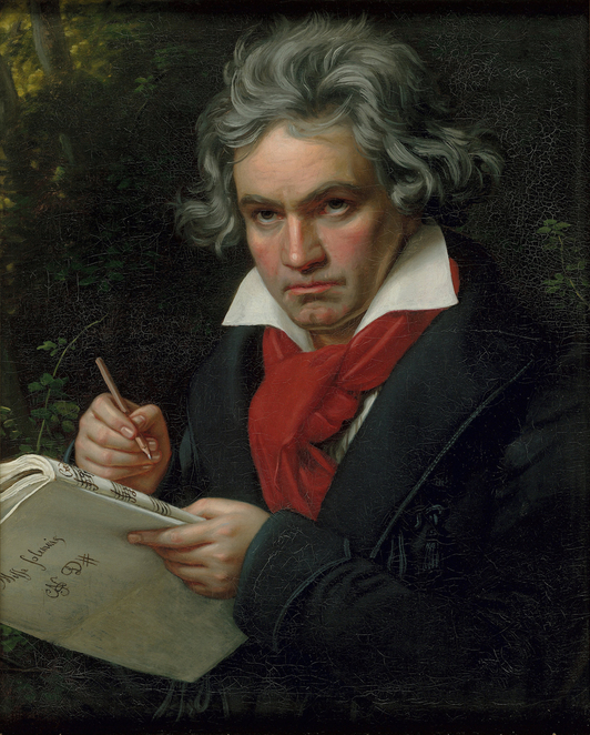 Beethoven retratado con el manuscrito de la ‘Missa Solemnis’.