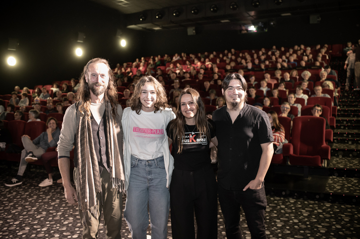 Paul Urkijo, Edurne Azkarate, Itziar Ituño eta Jamixel Bereau, iaz Donibane Lohizunen ‘Irati’ filmearen aurkezpenean.