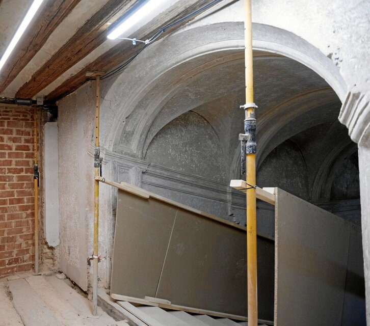 Trabajos en el interior del Palacio del Marqués de Rozalejo de Iruñea.