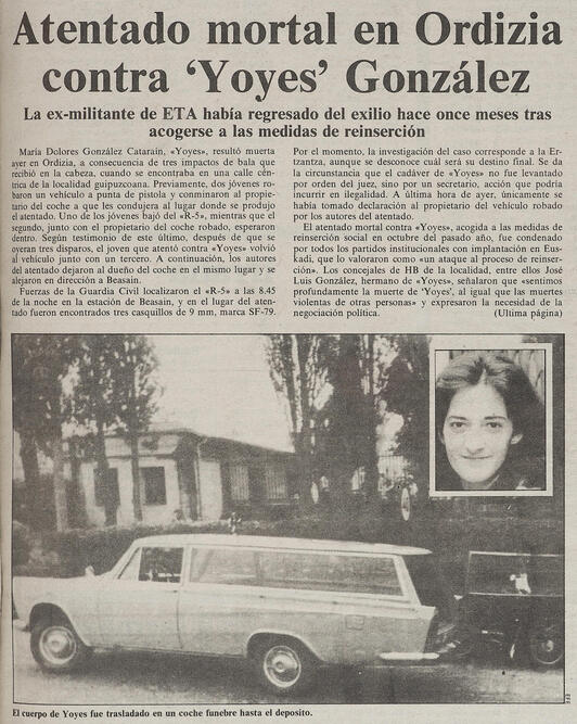 Información publicada en ‘Egin’ sobre el atentado.