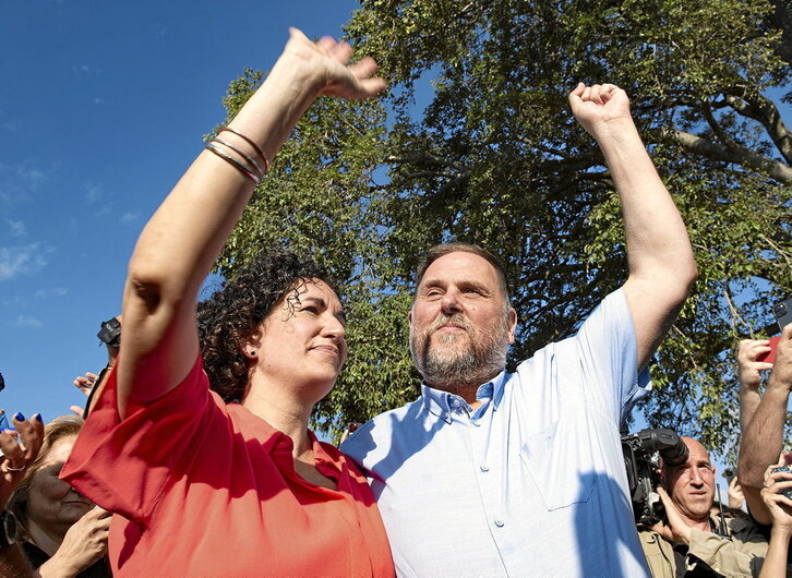 Oriol Junqueras y Marta Rovira en julio en Cantallops, al regresar la segunda del exilio.