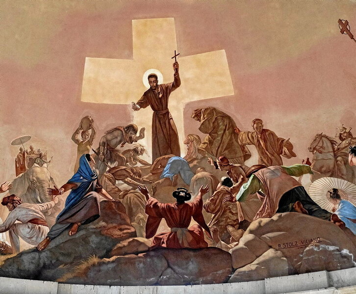 San Francisco de Javier, evangelizando «infieles», «antecedente» del golpe franquista.