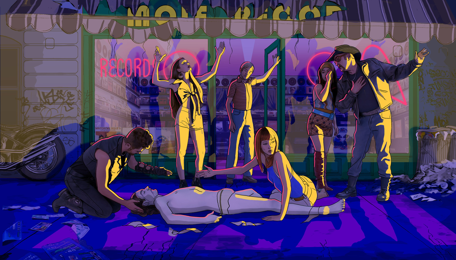 Recreación de la caída del músico desde un tercer piso. (AVALON)