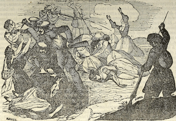 Grabado sobre el fusilamiento de mujeres en el marco de la Primera Guerra Carlista. (Manuel MIRANDA/MUSEO ZUMALAKARREGI)