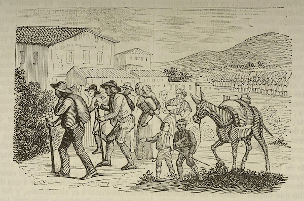 Habitantes de Allo abandonan su pueblo ante la llegada de las tropas liberales en 1837. (MUSEO ZUMALAKARREGI)