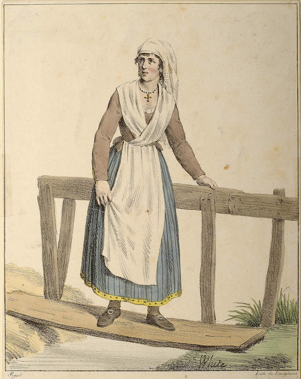 Grabado de la esposa de un artesano de Iruñea. (Pujol-White/MUSEO ZUMALAKARREGI)