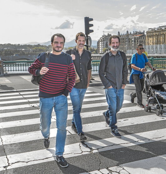 Aitor Arregi, Jose Mari Goenaga eta Jon Garaño, Donostian.
