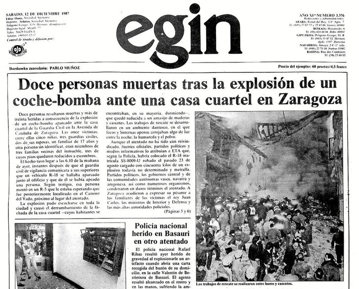 «Egin»-en biharamuneko azalak ekintza armatuaren dimentsioa isladatu zuen.