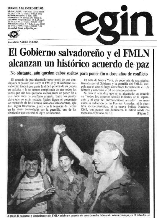 El Salvadorko bake-akordioaren albisteak zabaldu zuen 'Egin'-eko edizioa. 