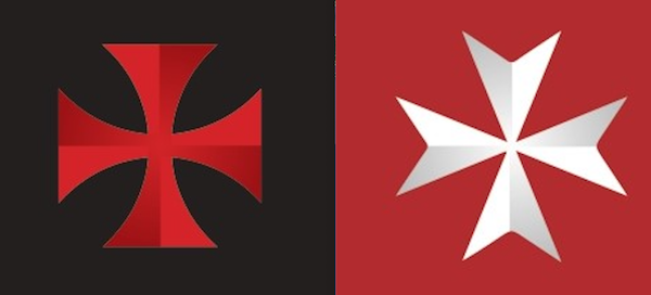 Emblemas de las órdenes militares templaria y sanjuanista. (EXPOSICIÓN ‘TEMPLARIOS Y HOSPITALARIOS EN LA NAVARRA MEDIEVAL’)