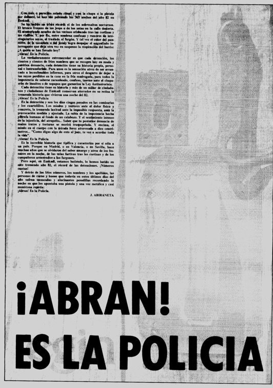 Artículo de J. Abiraneta que abría el dossier sobre detenciones en 1982