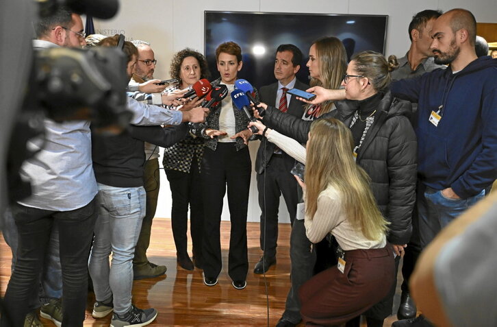 La lehendakari María Chivite, en su comparecencia en Madrid tras la reunión sobre el futuro de BSH.