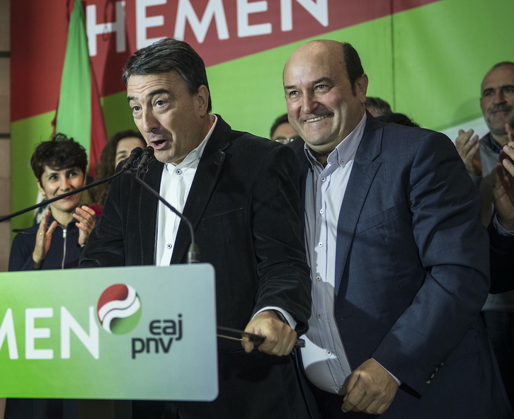 Esteban y Ortuzar, en una noche electoral de 2019, antes del bajón del PNV.