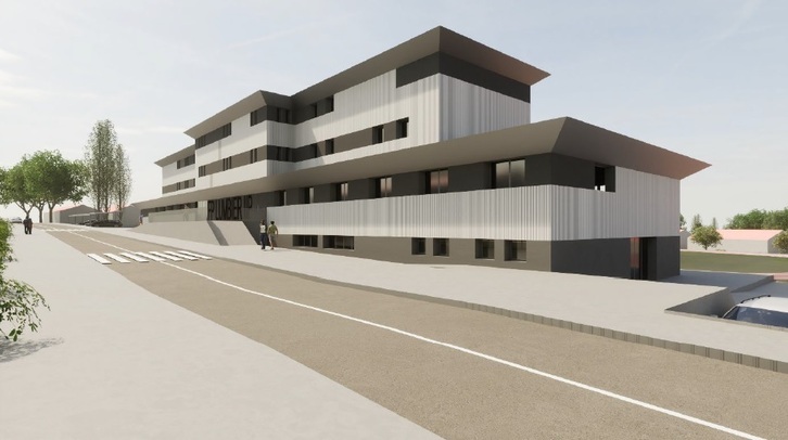 Simulación del nuevo Instituto del Pirineo que se está construyendo en Irunberri.