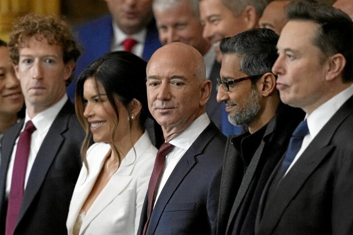 Mark Zuckerberg, Jeff Bezos y Elon Musk, entre otros, en la toma de posesión de Trump.