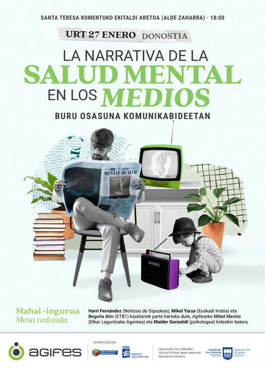 ‘Buru osasuna komunikabideetan’ mahai-inguruaren kartela, irudian.