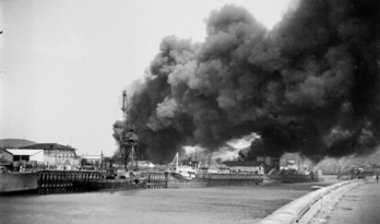 Imagen obtenida de uno de los vídeos de la UCLA en la que se aprecia los efectos de los bombardeos sufridos por Bilbo en 1937