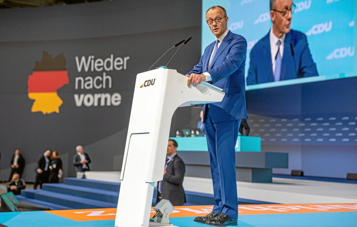 Friedrich Merz, líder de la CDU y candidato a canciller, en el congreso del partido democristiano alemán.