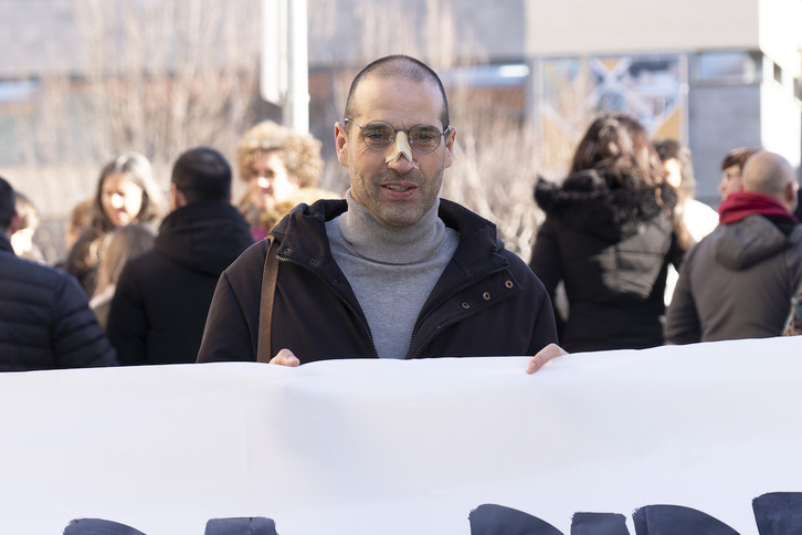 Imanol Salinas, en la concentración de este martes.