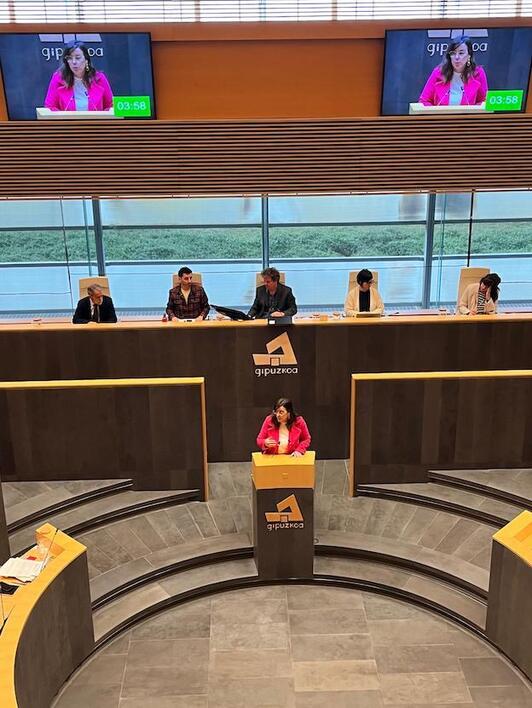 La diportada de Deportes de Gipuzkoa, Goizane Álvarez, durante su comparecencia.