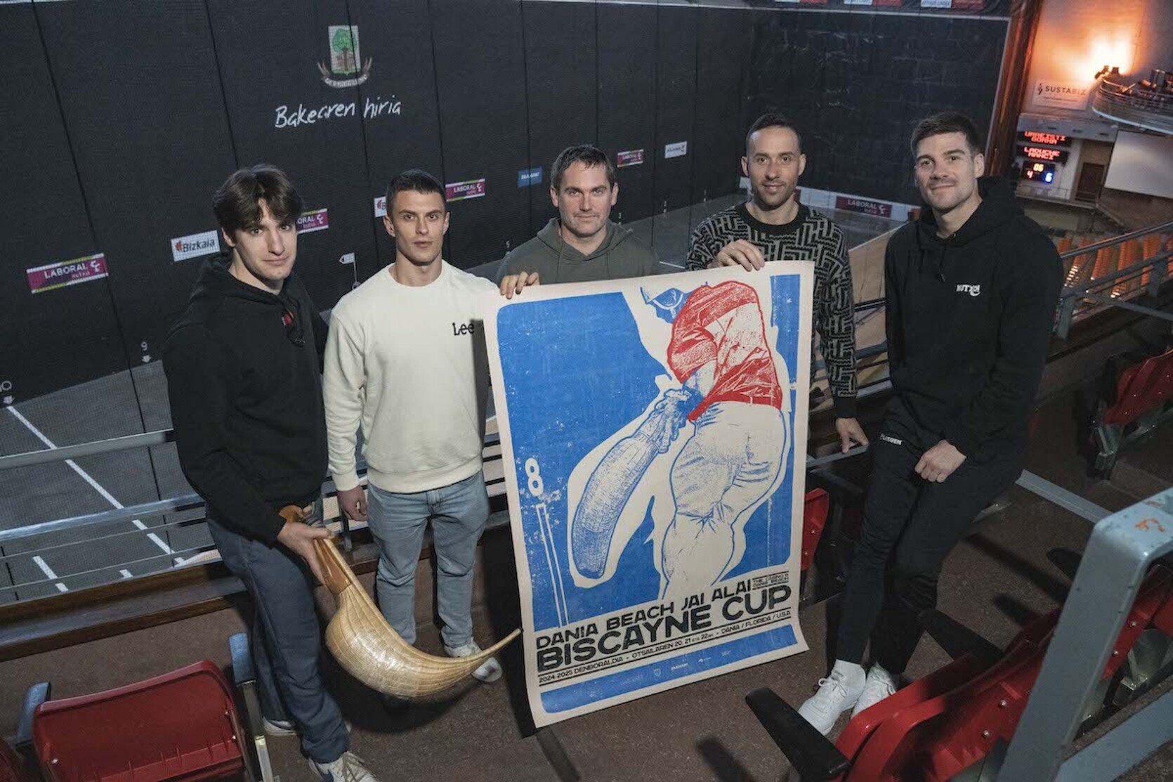 Ezkerretik eskuinera: Johan, Manci, Erkiaga, Lopez eta Barandika, ‘Biscayne Cup’ txapelketan lehiatuko diren puntistak.