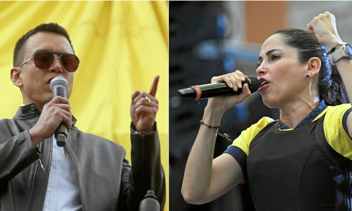 Combo de imágenes de archivo de Daniel Noboa y Luisa González, los dos candidatos presidenciales mejor situados en las encuestas de intención de voto.