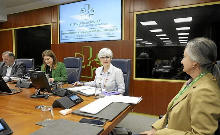 La directora de Emakunde, Miren Elgarresta, compareció ayer ante la Comisión de Igualdad del Parlamento de Gasteiz.