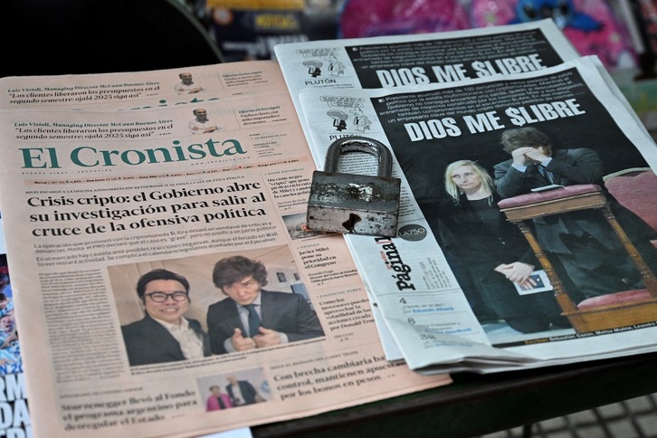El «criptofiasco» en portadas de diarios argentinos.