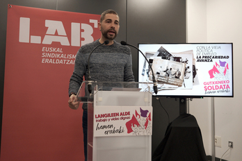 Imanol Karrera, portavoz de LAB en Nafarroa.