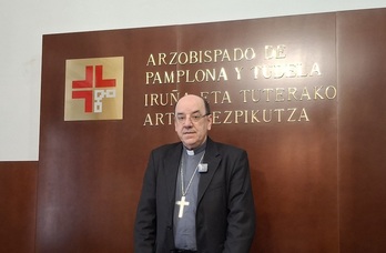 Florencio Roselló, en la comparecencia en la que ha hecho balance de su año como Arzobispo de Iruñea y Obispo de Tutera.