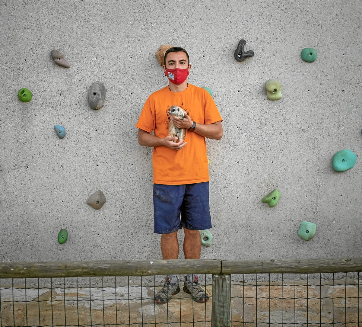 Mikel con su suricata Suri, en Lezaun.