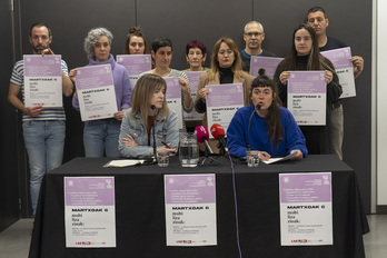 Comparecencia de Denon Bizitzak Erdigunean para anunciar las movilizaciones del 6 de marzo por un sistema de cuidados público.