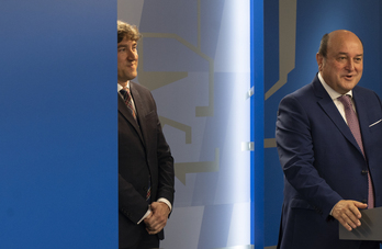 Eneko Andueza y Andoni Ortuzar cuando presentaron el acuerdo de gobierno.