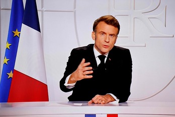 Emmanuel Macron, durante su discurso de esta noche.