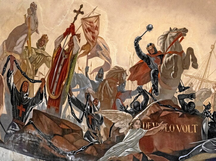 Detalle de la cúpula de Los Caídos, que refleja el espíritu de Cruzada del golpe de Estado.